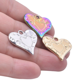 1 x RVS hart bedel 24 x 25 x 2mm Goud kleur, oogje 3mm