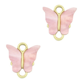 2 x Resin hangers tussenstuk vlinder Gold-light pink