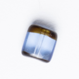 10 x Glas kraal  vierkant 12 x 10mm kleur: blauw bruin gat: 1mm