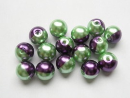 15 stuks tweekleurige glas parels van 10mm Gat: 1mm paars-groen