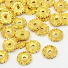 5 x Metalen schijf kralen spacer disc 12 x 2 mm – gat 2–2,5 mm – goudkleur (Nikkelvrij)