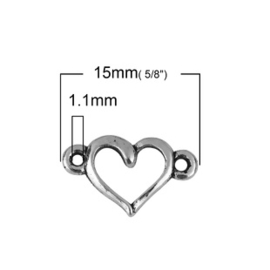 4 x Tibetaans zilveren tussenzetsel van een hartje 15 x 9mm oogje 1,1mm