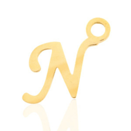 Roestvrij stalen (RVS) Stainless steel bedels initial N Goud