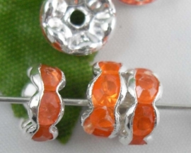 50 stuks verzilverde Kristal Rondellen 8 mm oranje