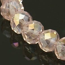 1 x Streng Glaskralen Facet Rondelle Briolette 8x6mm – Pink AB Plated – ca. 68-70 stuks – gat 1 mm