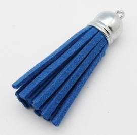 2 x Prachtig kwastje van suede  en messing  12 x 56mm blauw