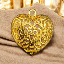 1 x  Metalen bedel bali style hart 35 x 34,5mm x 11mm oogje 3,5mm goud kleur