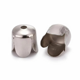 10 x Metalen bloem kralenkapjes – eindkapjes 6,5 x 7 mm – gat 1 mm (Ø 5,6 mm) – platinumkleur