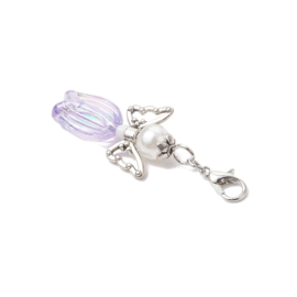 1 x Geluksengeltje tulp met clip 49,5 mm – pastel kleur – zilverkleur