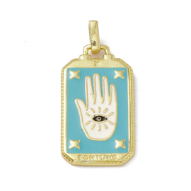 Bedel emaille rechtoek licht blauwe Tarot kaart hand goud kleur Afm: 26 x 14 x 2mm Ø2 x 3mm