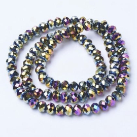 1 x Streng glaskralen facet rondelle briolette kristal 8 x 6mm gat 1mm, multi-color Plated