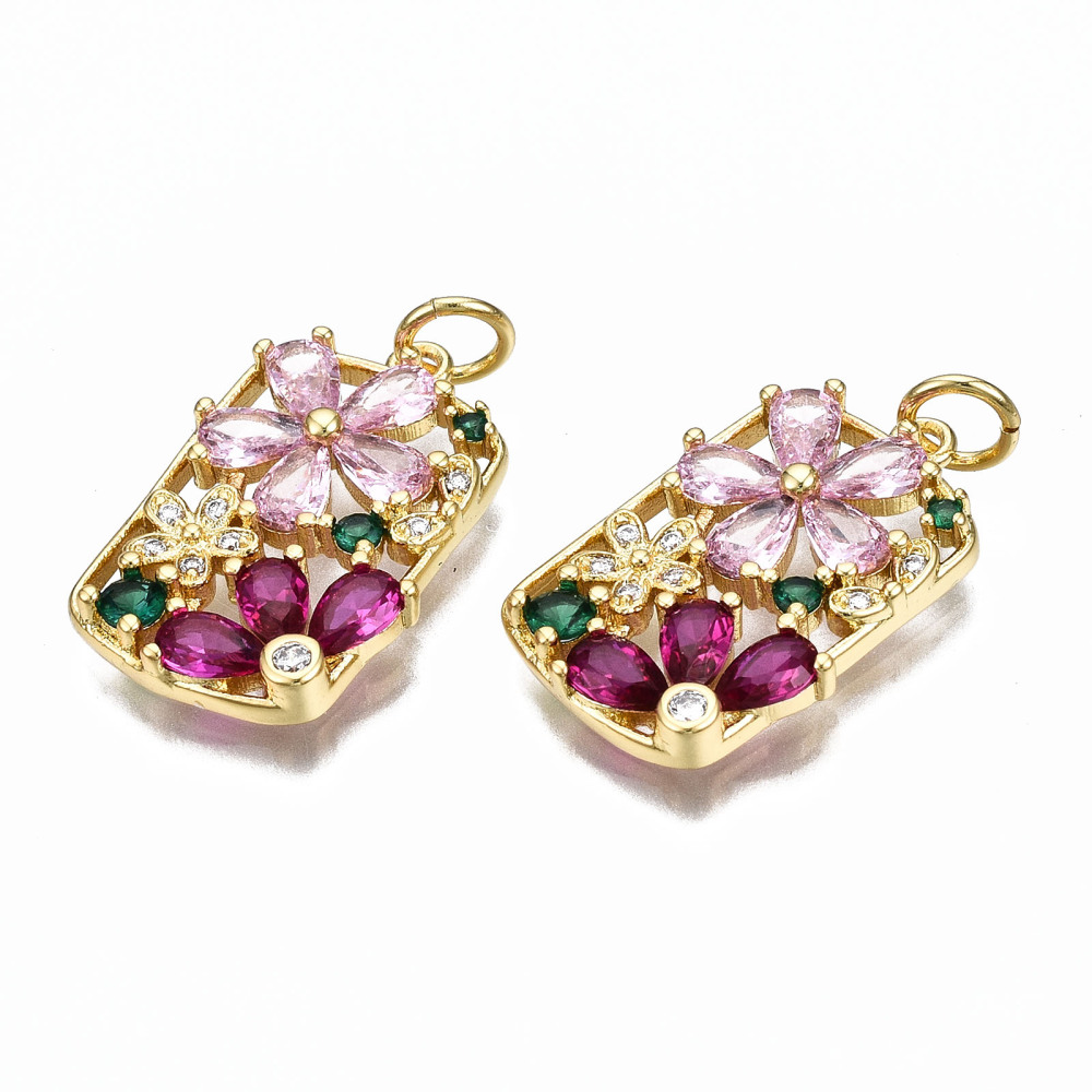 1 x Bedel bloemen met zirconia stenen 21,5 x 14mm – Roze 16K gold plated (Nikkelvrij)