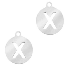 Roestvrij stalen (RVS) Stainless steel bedel rond 10mm initial coin X
