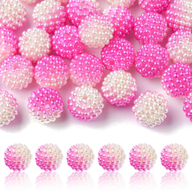 4 x  Ronde acryl parel kralen Berry Beads 12mm gat 1mm roze  wit