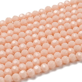 1 x Glaskralen streng facetgeslepen rond 4 mm – gat 0,7 mm – PeachPuff