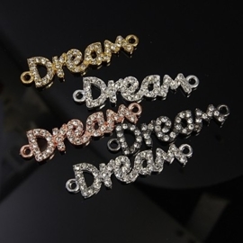 Schitterende tussenzetsel Dream (droom) met strass, 5 verschillende kleuren 40 x 10 x 2,5mm, Gat: 2mm