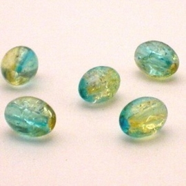 30 x crackle glas kralen ovaal 11 x 8,5mm blauw geel gat: 1,5mm