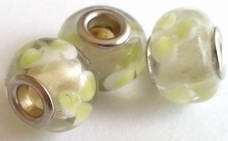 Per stuk Glaskraal met metaal European-style transparant gele bloem 14 mm