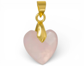 1 x Edelsteen bedel hart Rozenkwarts 12 x 11 x 5 mm – oogje 4,5 x 3,5 mm – goudkleur