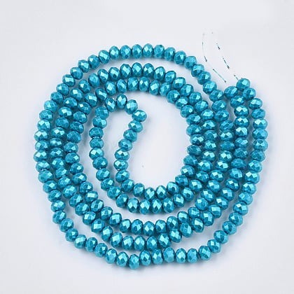 1 x streng glaskralen  Facet, Rondelle, Deep Sky Blue, 6x5mm, gat 1.2mm, ca 185~190 stuks