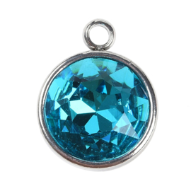 1 x RVS geboortesteenhanger kristal facet 18 x 14 mm – Ø 2,5 mm – pale turquoise – december