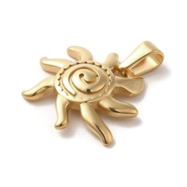 1 x  PVD Vacuum Plating RVS 304 Zon Bedeltje Goud kleur 22 x 24 x 4mm, Bails hanger: 3x7mm