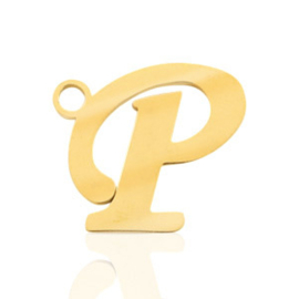 Roestvrij stalen (RVS) Stainless steel bedels initial P Goud