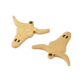 1 x Ion Plating (IP) chirurgisch staal RVS 316L bedel buffel koe Real 18k Gold Plated, 18 x 20 x 1,5mm oogje 1,4mm (Nikkelvrij)