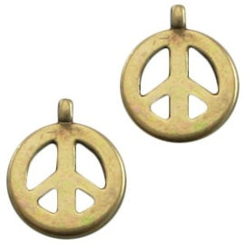 1 x DQ metaal bedel met peace teken 15x 18  mm Antiek Brons