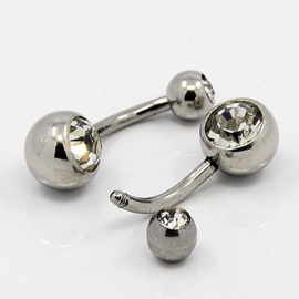 RVS Navel piercing met kristal  24x8mm  1,6mm Clear