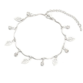 Armband met bedels blaadjes en strass 17-22cm Nikkelkleur