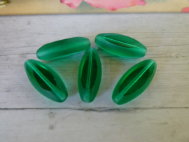 5 x groene Glas Kraal 27.5 x 11.5 x 7.5mm oogje: 1.5mm