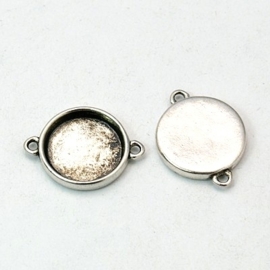 2 x Camée of Cabochon houder 26 x 19 x 3,5mm gat: 2mm antiek zilver kleur tray Ø15mm