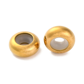RVS 202 smart bead stopper  Gold ca. 10 x 4,5mm gat 5mm (rubber gat Ø3mm)