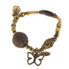 Prachtige Biba armband oud goud en geel koper kleur vlinder