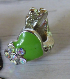 1 x Metalen European Jewelry kraal groen hart met strass ca. 10mm gat: 5mm