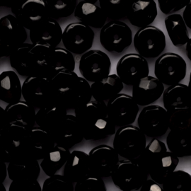 15 x plat ronde Tsjechische kralen facet kristal 3x6mm kleur: zwart Gat c.a.: 1mm