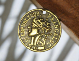 6 x Metalen bedel van een muntje, geel koperkleur 15mm