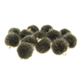 2 x Pompom bedels faux fur 16mm goud Groen