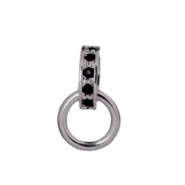 Charms Hanger met Zwarte Strass 925 Sterling Zilveren Bedel met karabijnsluiting