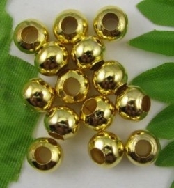 100 stuks "gouden" kraaltjes, 4mm metaal gat c.a. 1,5mm (Nikkelvrij)