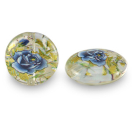 2 x Glaskralen 14mm bloem Transparent-blue (Ø1.8mm)