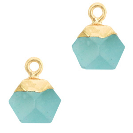 1 x Natuursteen hangers hexagon Turquoise blue-gold Jade