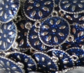 4 x Tibetaans zilveren tussenzetsel epoxy 18,5 x 24 mm donker blauw