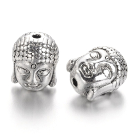 2 x  Antiek zilveren Buddha kraal 11 x 9 x 8mm gat: 2mm (Nikkelvrij)