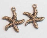 5x stuk Antiek koperen metalen hanger zee-ster 28 mm