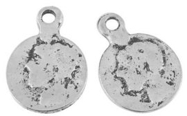 6 x Tibetaans zilveren munt 24 x17mm x 1mm, Gat: 2mm