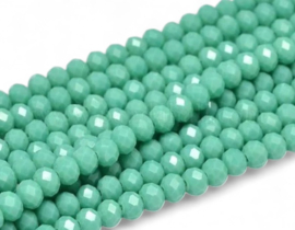 1 x Streng met ca. 85–88 glaskralen facet rondelle briolette kristal – 6 x 4 mm – gat 1 mm – Medium Aquamarine