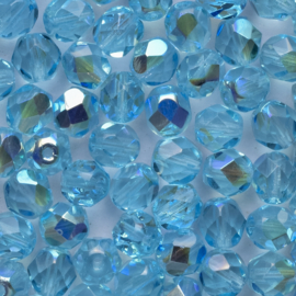 15 x  ronde Tsjechische kralen facet kristal  6mm kleur: ab blauw Gat c.a.: 1mm