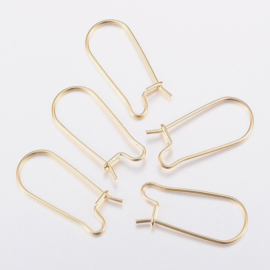2 x Tarnish Resistant 304 RVS oorbellen haakjes Afm: c.a. 20 x 9 x 0,8 mm 18K Gold Plated